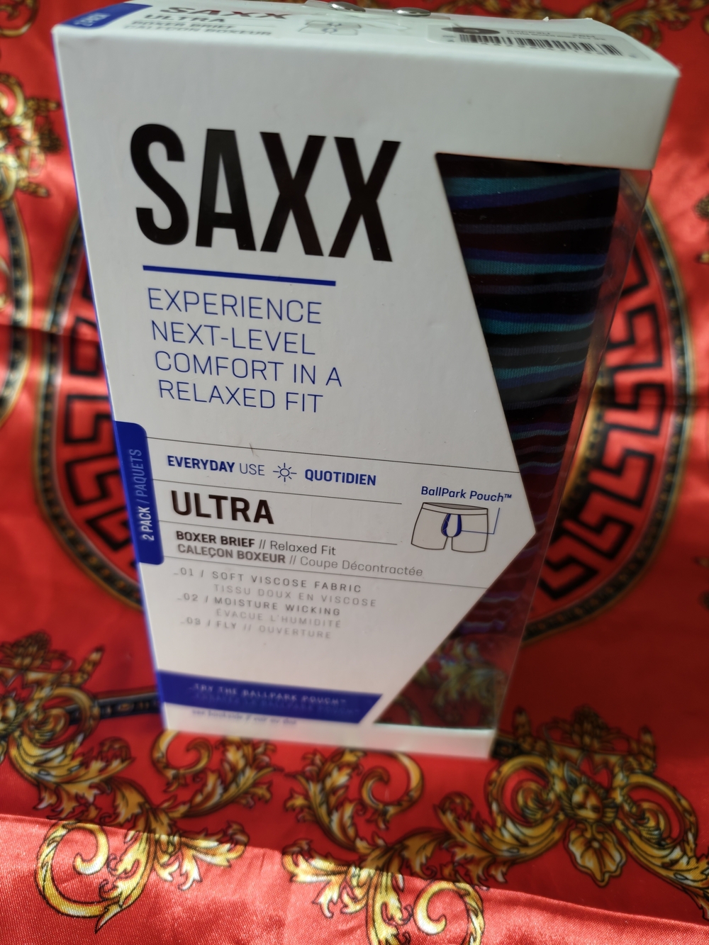 Saxx Ultra Boxer Briefs - Blue & Black Stripes Size Small 2 Pack
